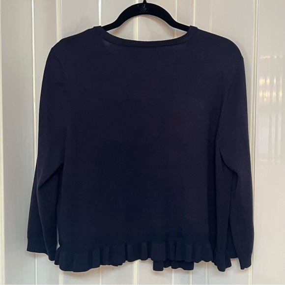 Verve Ami Navy Blue Ruffle hem 3/4 sleeve cropped cardigan. Large. - Picture 2 of 2